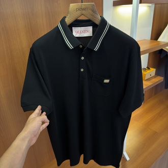 Valentino Siyah Logo İşlemeli Polo Yaka T-shirt