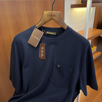 Loro Piana Koyu Lacivert Logo İşlemeli T-shirt