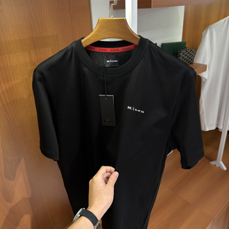 Kiton Merserize Kumaş Logo İşlemeli Siyah T-shirt