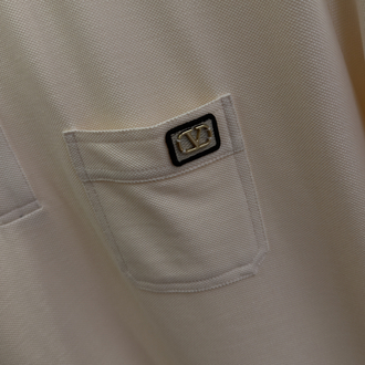 Valentino Krem Logo İşlemeli Polo Yaka T-shirt