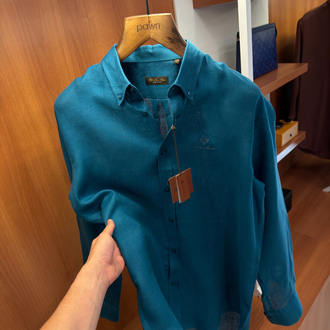 Loro Piana Petrol Mavisi Fransız Keteni Gömlek