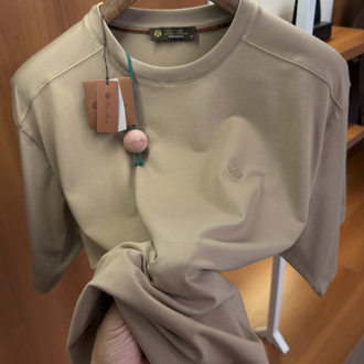 Loro Piana Merserize Kumaş Süt Kahverengi Logo Nakışlı T-shirt