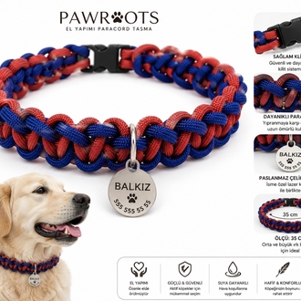 PawRoots El Yapımı Paracord Köpek Tasması + paslanmaz çelik isimlik
