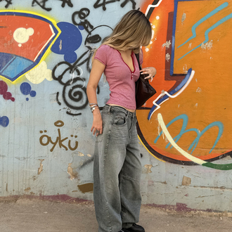 ARKASI KEMERLİ KİRLİ YEŞİL BAGGY JEAN