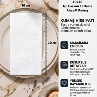 Premium Airsoft Mandalina Baci Baskılı Peçete 15'li - 40x40 Kumaş Hissiyatlı Lüks Peçete