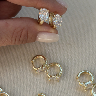 Kuyum model 14k Oval Taş küpe