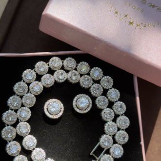 Luxury Halo Tennis ORBİ Kolye - Küpe Set 