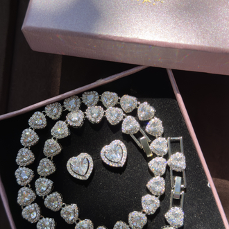 Luxury Halo Tennis LOVE Kolye - Küpe Set 