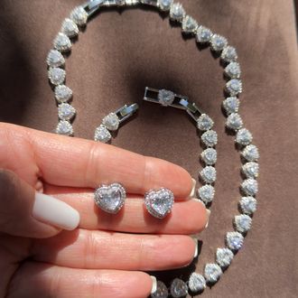 Luxury Halo Tennis LOVE Kolye - Küpe Set 