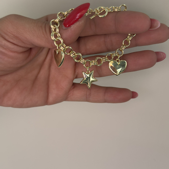 Kuyumcu Model 14k Kalp Yıldız Charm Bileklik 