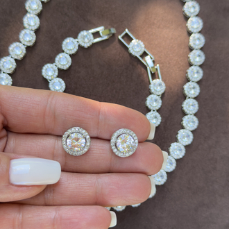 Luxury Halo Tennis ORBİ Kolye - Küpe Set 