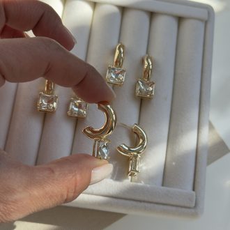 Özel Seri 14k Baget Taşlı Halka küpe