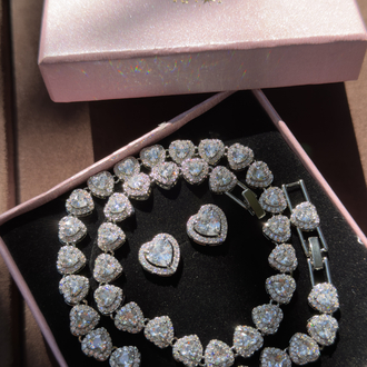 Luxury Halo Tennis LOVE Kolye - Küpe Set 