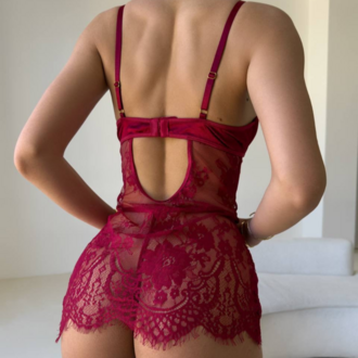 Peony Cherry: Bordo Dantel Babydoll