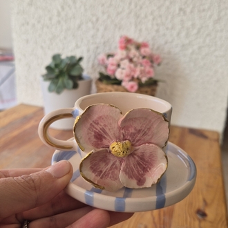 Badem Çiçeği Türk Kahvesi Fincanı ve Alt Tabak
