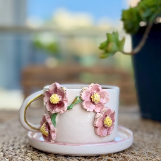 Badem Çiçek Küçük Motif Fincan ve Alt Tabak