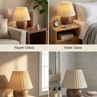 Pileli Masa Lambası - Kahverengi & Bej (25cm)