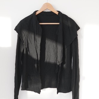 Vintage %100 Yün Asimetrik Yaka Siyah Ceket  – Boho & Avant-Garde Stil