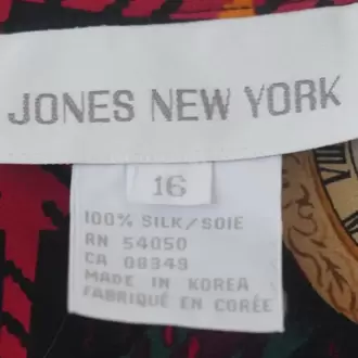 Jones New York Vintage İpek Gömlek – Cep Saati Desenli, Oversize, %100 Silk