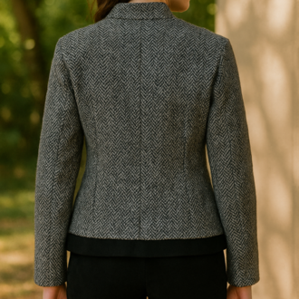 Vintage Siyah Beyaz Herringbone Desenli Ceket