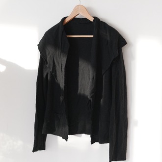 Vintage %100 Yün Asimetrik Yaka Siyah Ceket  – Boho & Avant-Garde Stil