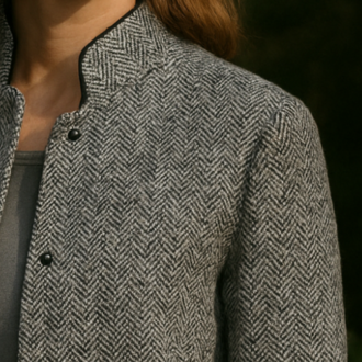 Vintage Siyah Beyaz Herringbone Desenli Ceket