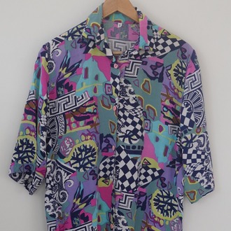 90’lar Desenli Vintage Gömlek – Renkli, Unisex, Oversize Stil