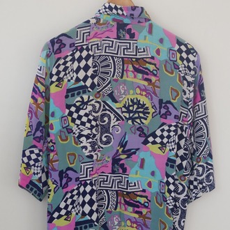 90’lar Desenli Vintage Gömlek – Renkli, Unisex, Oversize Stil