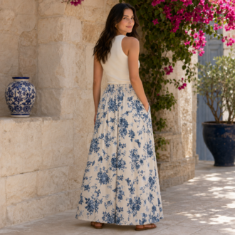 Giardino Blu %100 Pamuk Maxi Etek