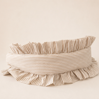 Bej çizgili ruffle bag