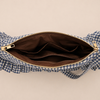 Mavi kareli ruffle bag