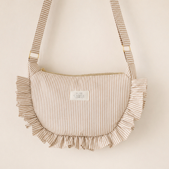 Bej çizgili ruffle bag