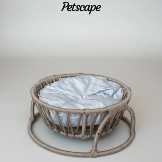 Petscape Yumuşak Minderli Hasır Kedi Köpek Yatağı Doğal Rattan Tasarım