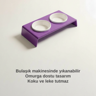 Petscape 2'li Yükseltilmiş Seramik Renkli Standlı Kedi Köpek Mama Su Kabı