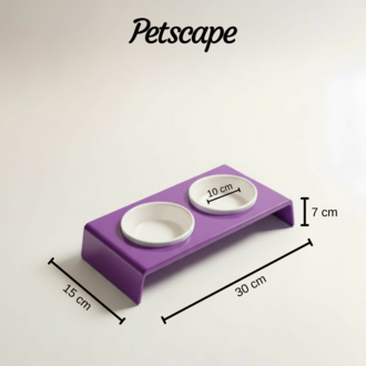Petscape 2'li Yükseltilmiş Seramik Renkli Standlı Kedi Köpek Mama Su Kabı