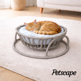 Petscape Yumuşak Minderli Hasır Kedi Köpek Yatağı Doğal Rattan Tasarım