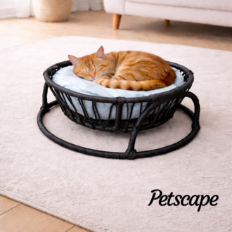 Petscape Yumuşak Minderli Hasır Kedi Köpek Yatağı Doğal Rattan Tasarım