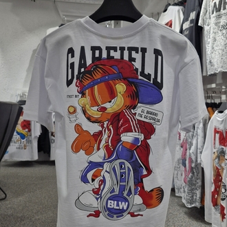 Çocuk Garfield Baskılı Tişört | Beyaz Street Style Oversize