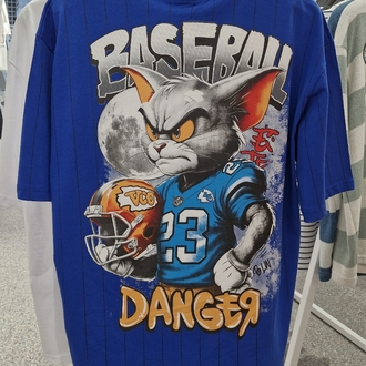 Baseball Danger Oversize Tişört – Mavi Streetwear Baskılı Unisex
