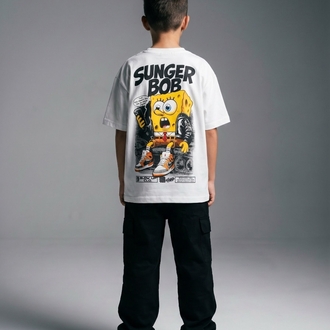Çocuk Sunger Bob Grafik Baskılı Oversize Tişört – Turuncu Streetwear Model