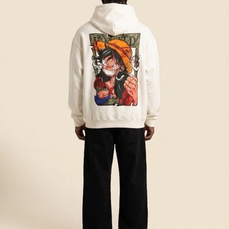 One Piece Luffy Baskılı Oversize Hoodie – Unisex
