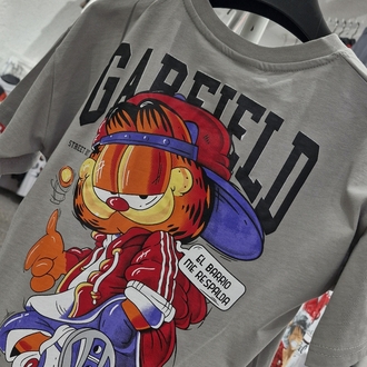 Çocuk Garfield Baskılı Tişört | Gri Street Style Oversize