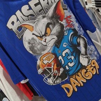 Baseball Danger Oversize Tişört – Mavi Streetwear Baskılı Unisex