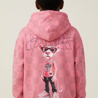 Pink Panther Pembe Desenli Çocuk Oversize Hoodie