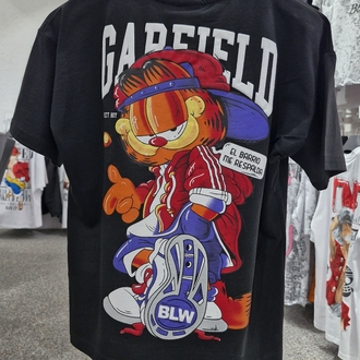 Çocuk Garfield Baskılı Tişört | Siyah Street Style Oversize