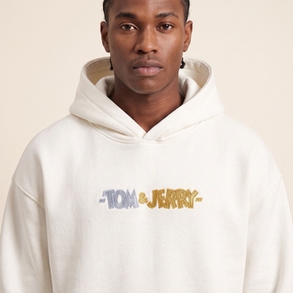 Tom & Jerry Oversize Unisex Kapüşonlu Sweatshirt – Beyaz
