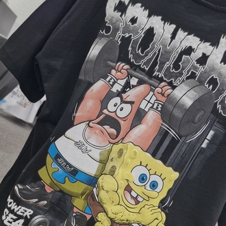 Çocuk SpongeBob & Patrick Baskılı Tişört | Siyah Street Fitness Style
