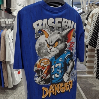 Baseball Danger Oversize Tişört – Mavi Streetwear Baskılı Unisex
