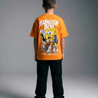 Çocuk  Sunger Bob Grafik Baskılı Oversize  Tişört – Turuncu Streetwear Model