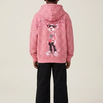 Pink Panther Pembe Desenli Çocuk Oversize Hoodie